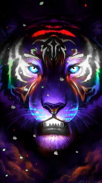 le lion, âme, tigre, néon, lumières