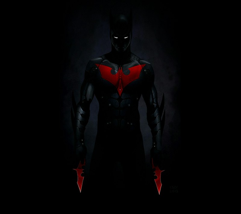 Batman dans l'obscurité avec un costume rouge et noir (asd, sdf)