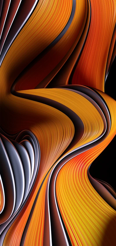 Fluxo abstrato de ondas laranja e douradas