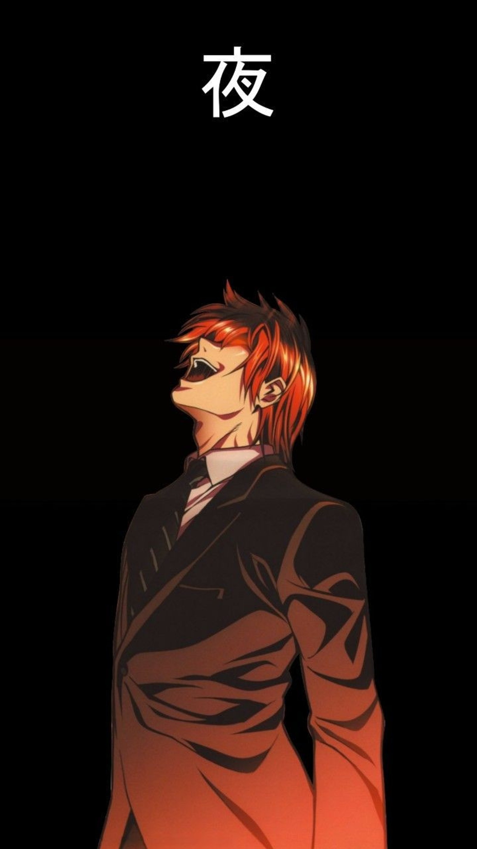 A man in a suit and tie standing in front of a black background (black, death note, evil, kira, light)