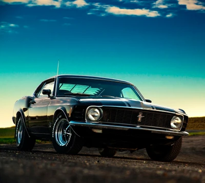 schwarz, blau, klassiker, ford mustang, hd