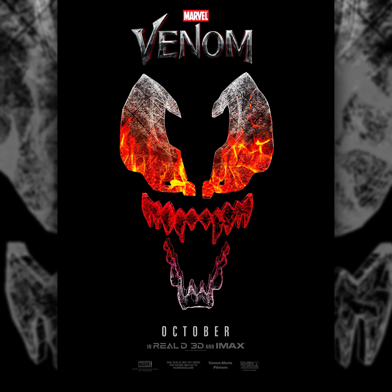 Nahaufnahme eines posters mit einem dämonischen gesicht (2018, killmonger, marvel, venom film, venom2018)