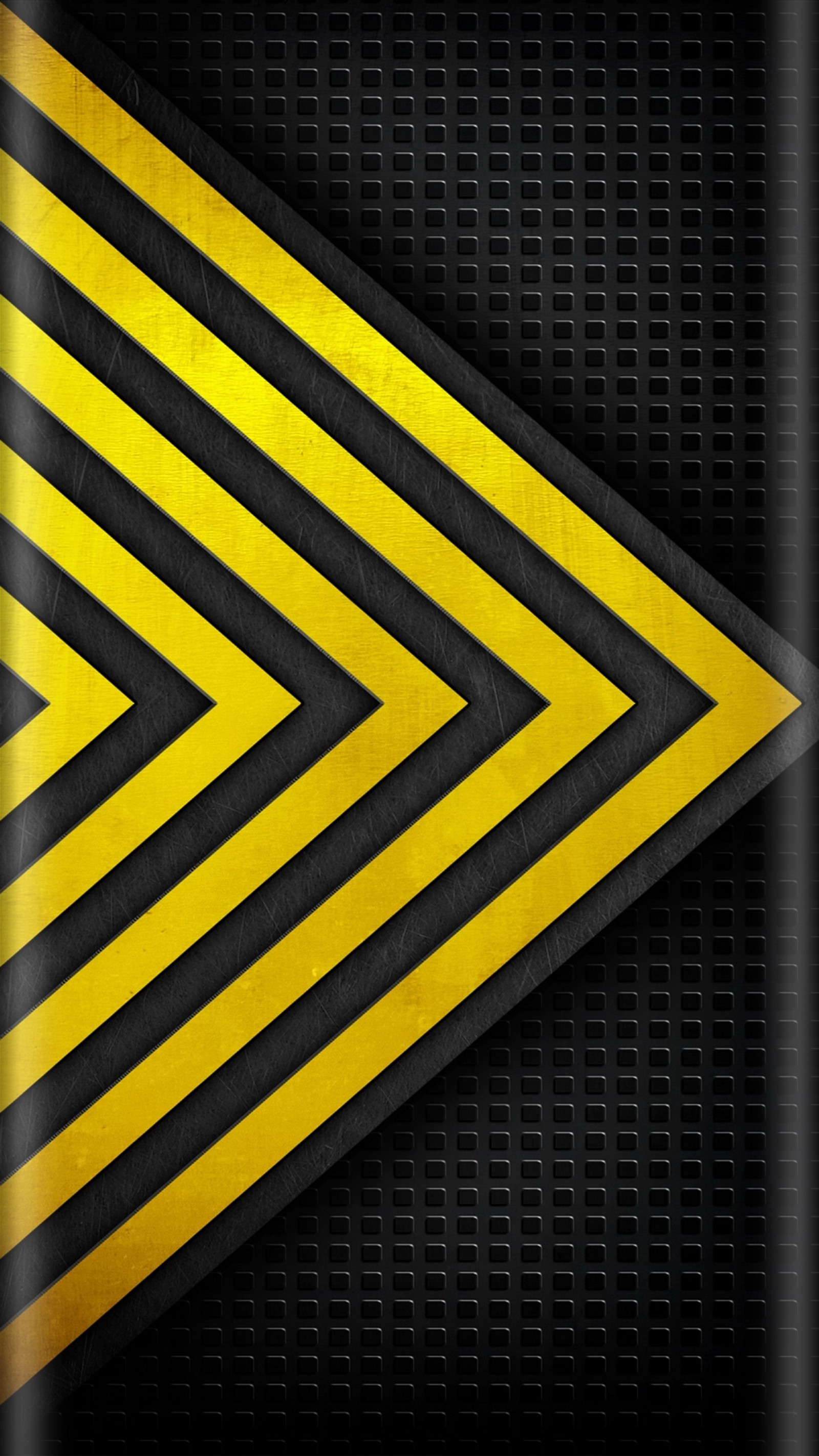 Yellow and black arrow on a black background (abstract, black, edge style, s7, triangle)