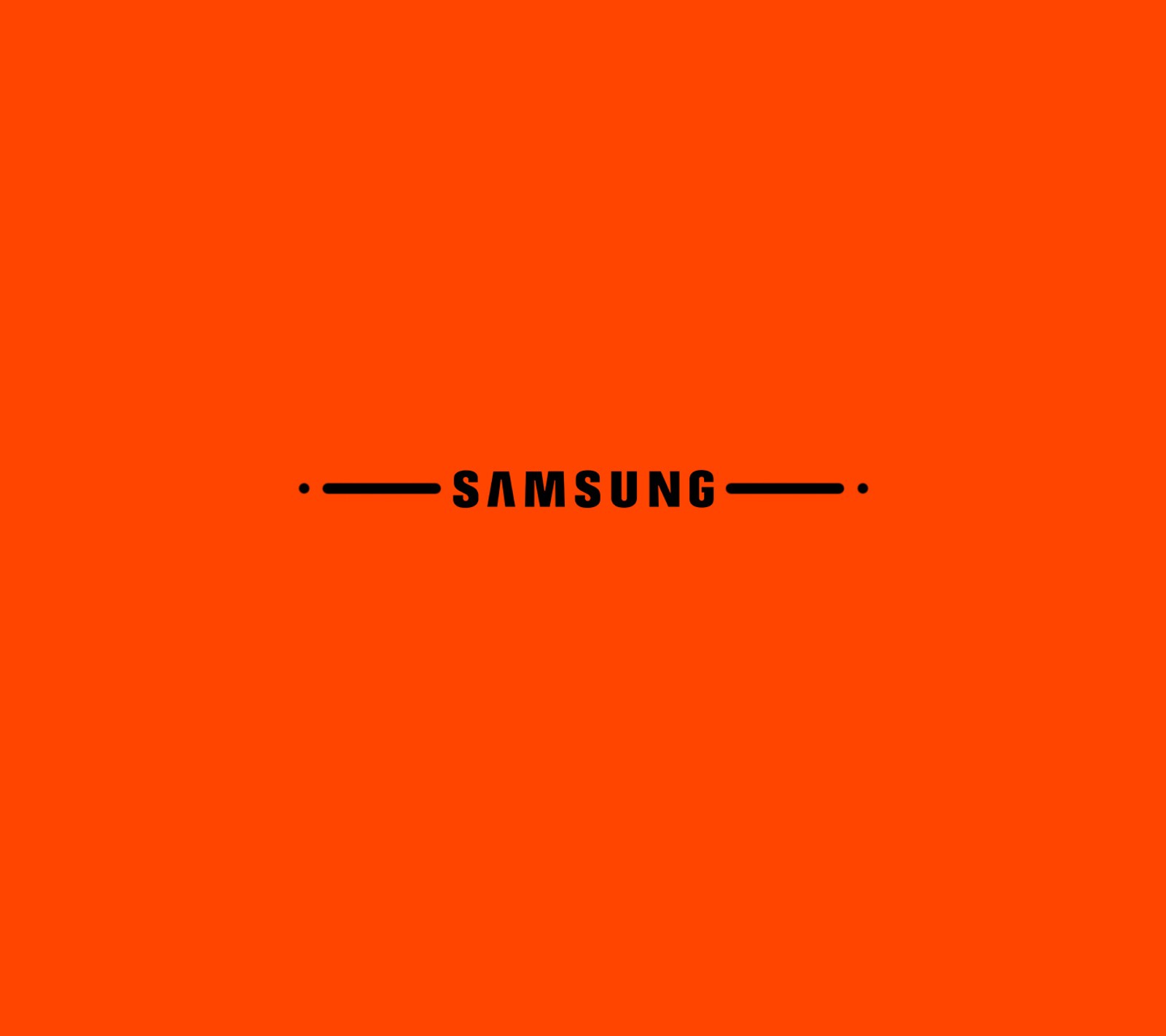 A close up of a samsung logo on an orange background (newyear19, samsung, black, orange, galaxy)