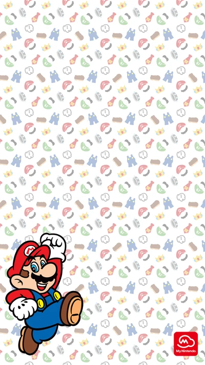 Papier peint coloré avec motif Mario et personnage emblématique