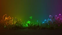 Vibrant Razer Logo Surrounded by Shimmering Crystals in Digital Art