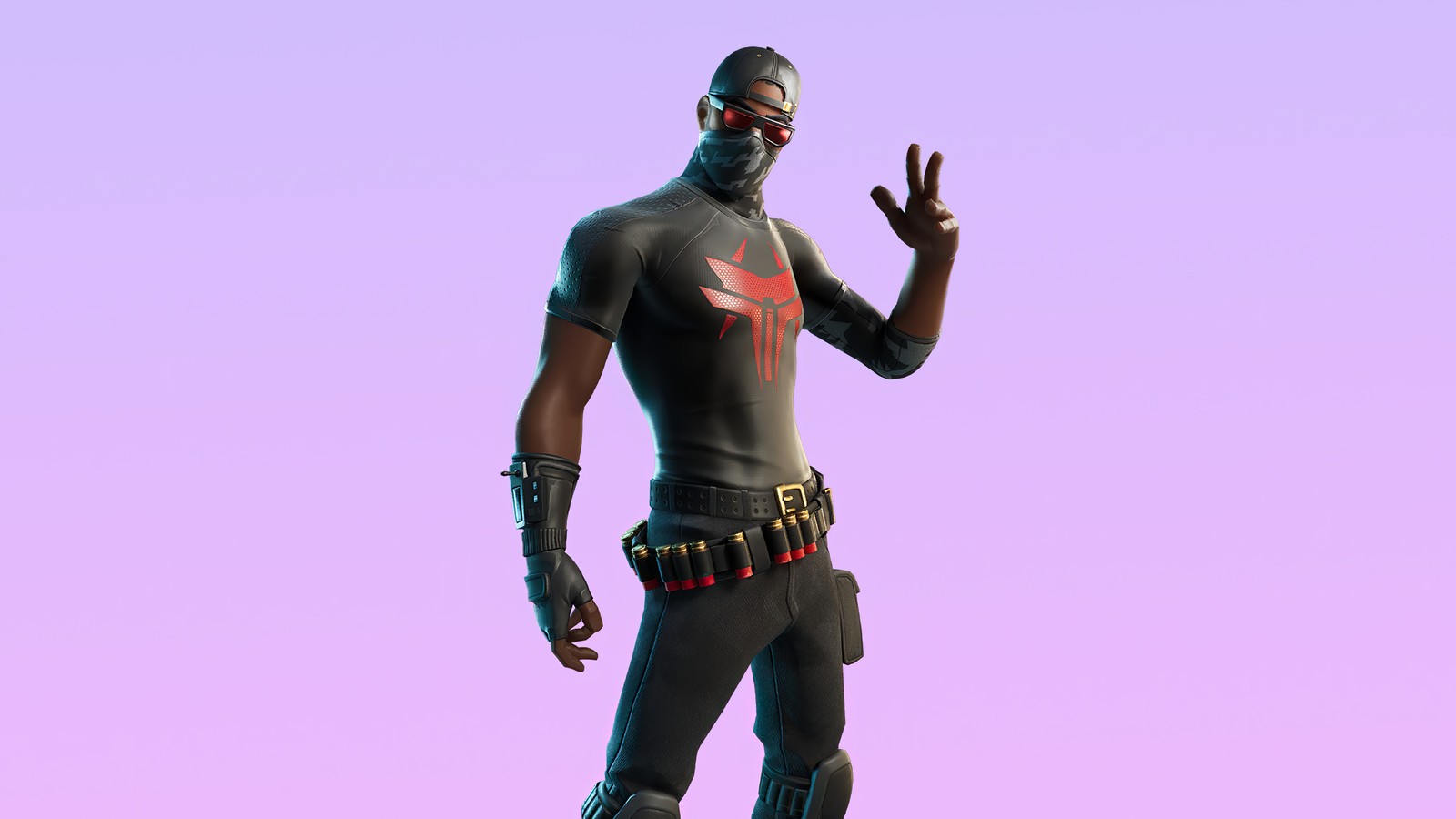 A close up of a person in a black outfit and a helmet (fortnite, fortnite battle royale, video game, crimson elite, skin)