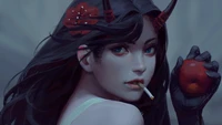 Enigmatic Fantasy Girl with Smoking Habit and Forbidden Apple