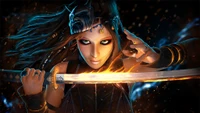 katana, espace, femme, art, fantaisie