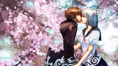 anime, romance, beijo, primavera, florescimento