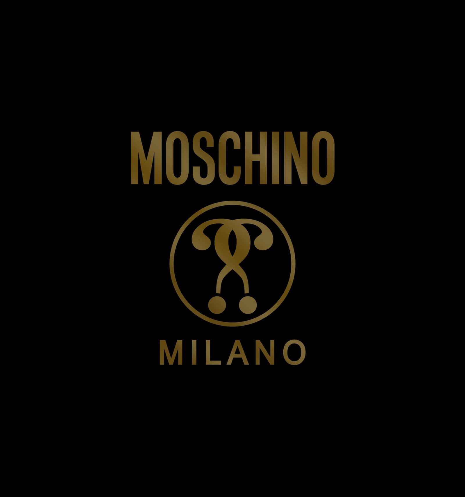 A close up of a black and gold logo on a black background (huawei, amoled, huawei view 20 moschino edition, moschino, huawei view 20)