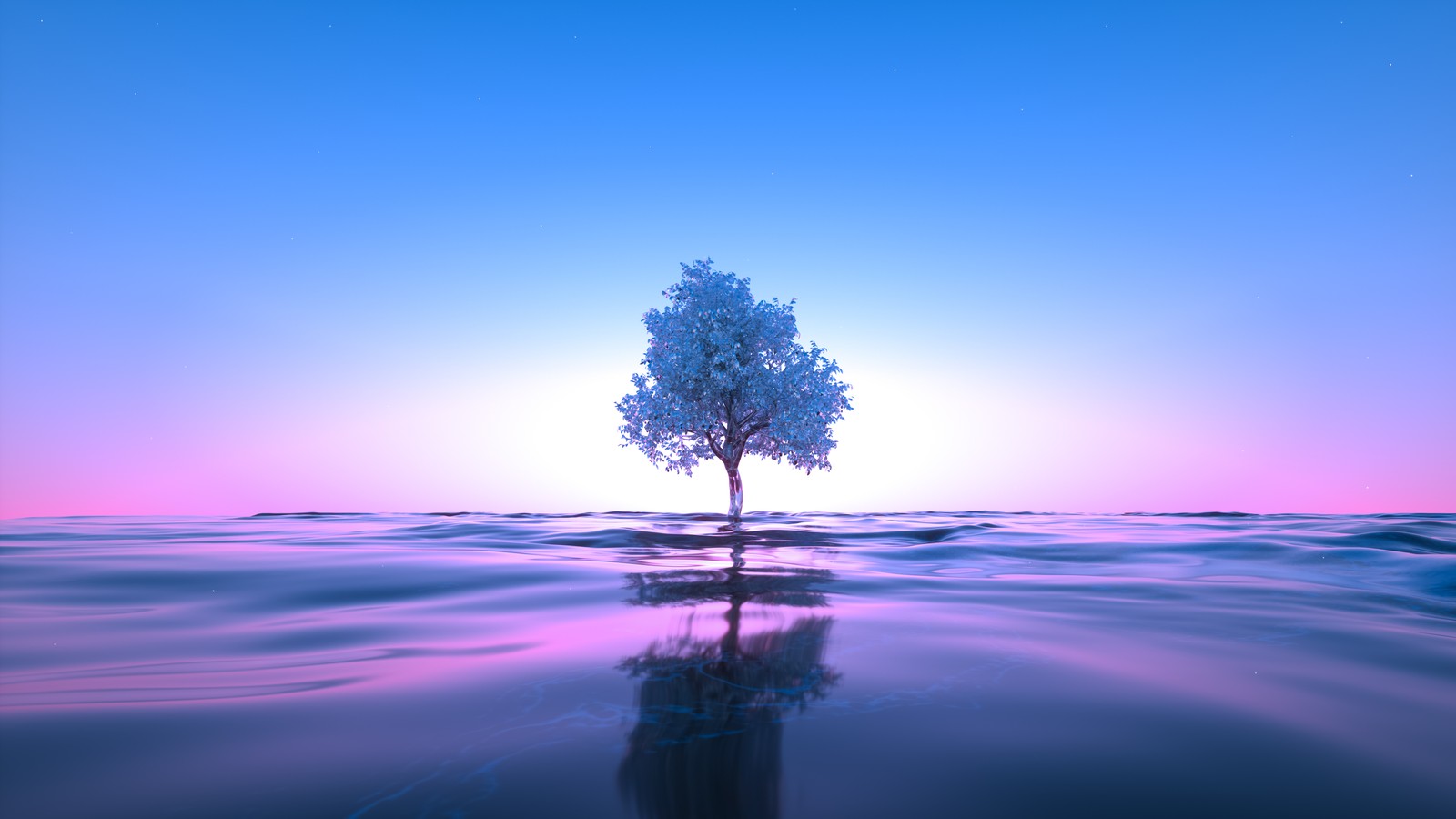 tree, neon, body of water, reflection, clear sky wallpaper