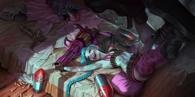 Caos Vibrante: El Juguetón Caos de Jinx en el Arte de League of Legends