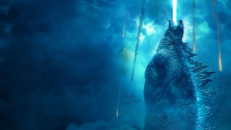 Годзилла, поднимающаяся из облаков (годзилла, godzilla, постер, кино, обои 4k)