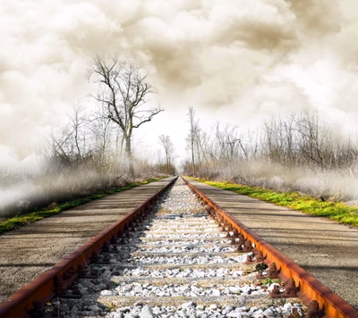 clouds, foggy, nature, railway, sky