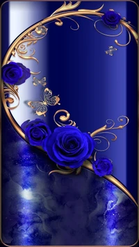 Elegant Blue Background with Gold Accents and Roses