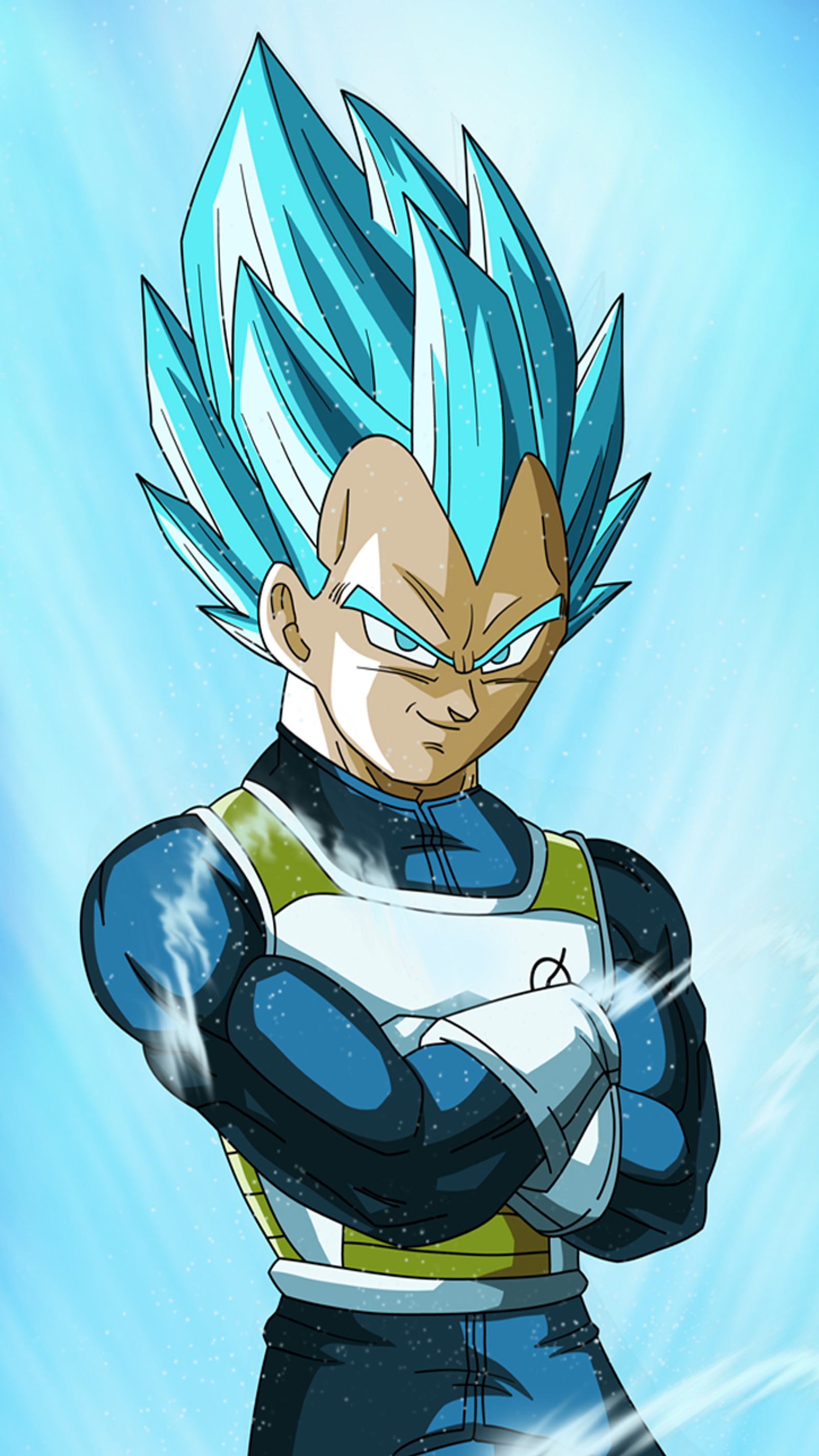 Un primer plano de un dibujo animado de un gohan azul con un fondo azul (dragon ball, son goku, vegeta)