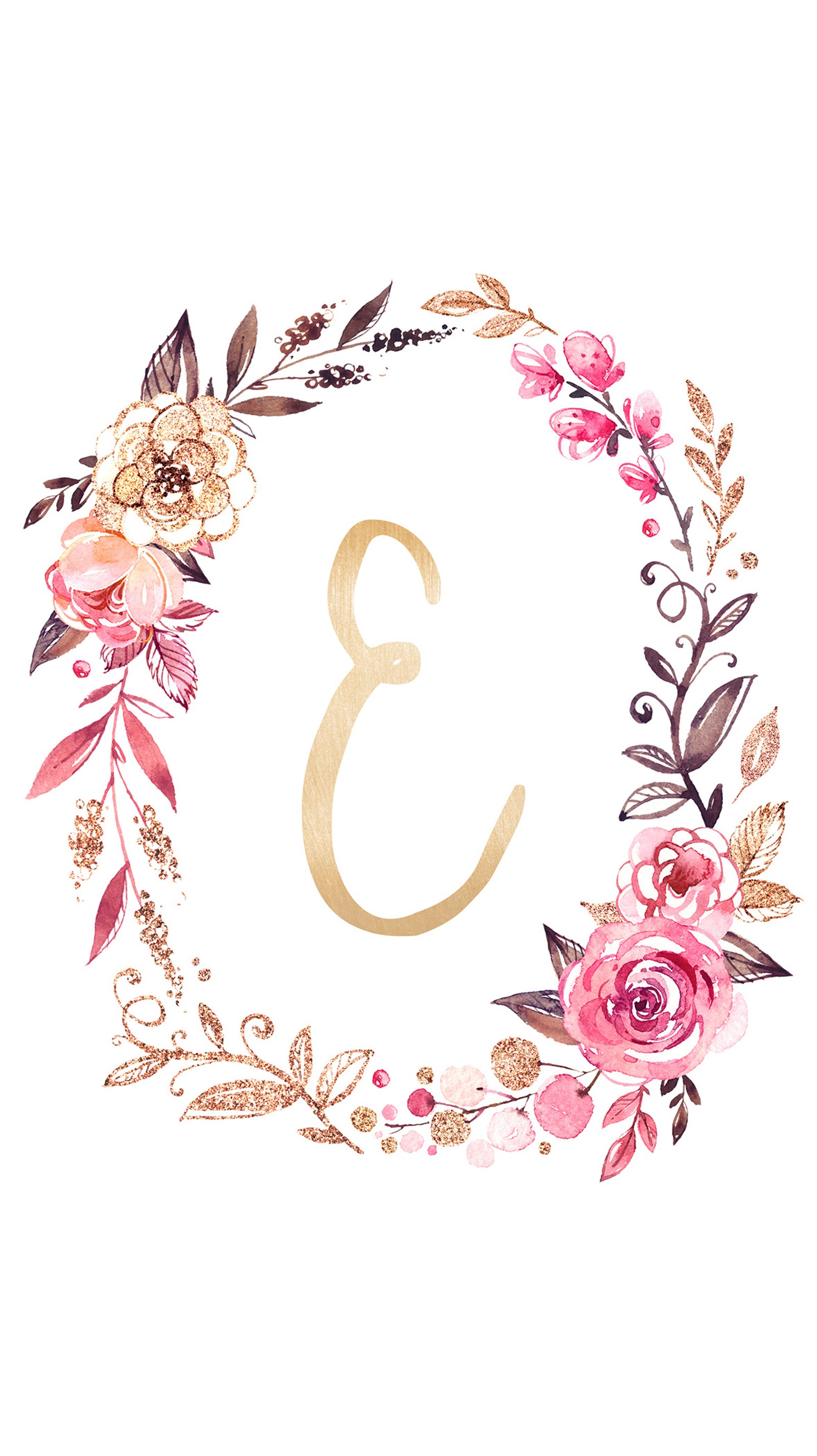 floral, girly, gold, letter, monogram Download Wallpaper