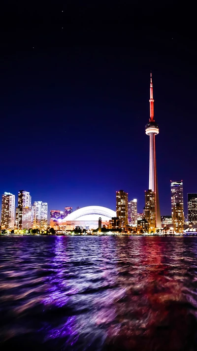 canada, city night view, lake, toronto