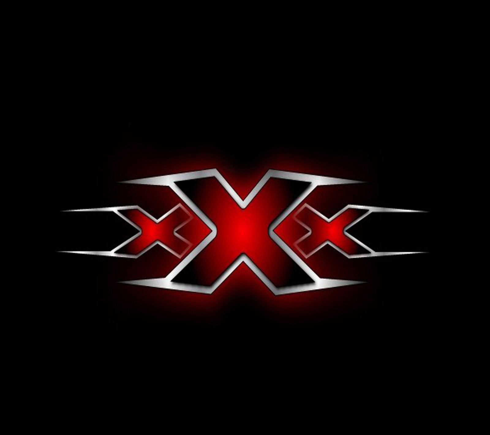 A red and silver x logo on a black background (movie, red)