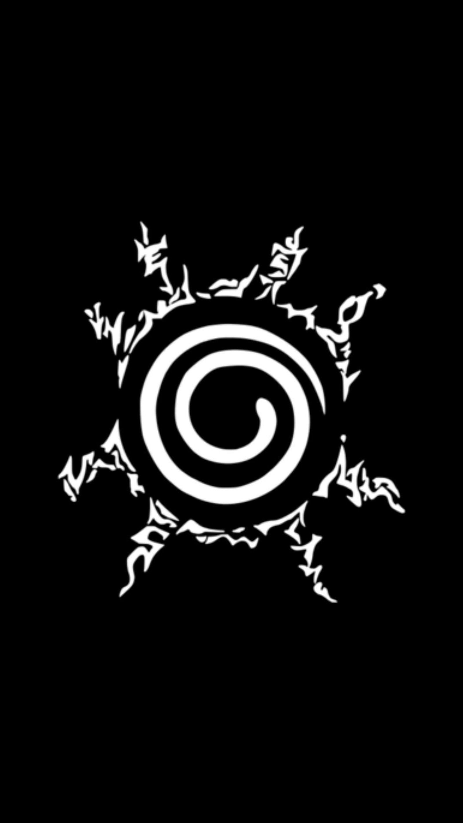 A black and white photo of a spiral with a white design (anime, black, chakra, manga, naruto)