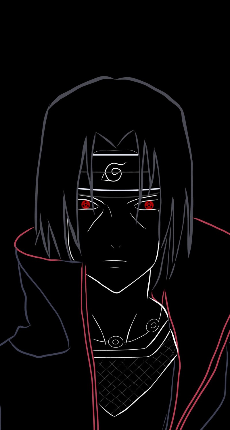 Близкий план человека с красным глазом на черном фоне (itachi, naruto, uchiha)