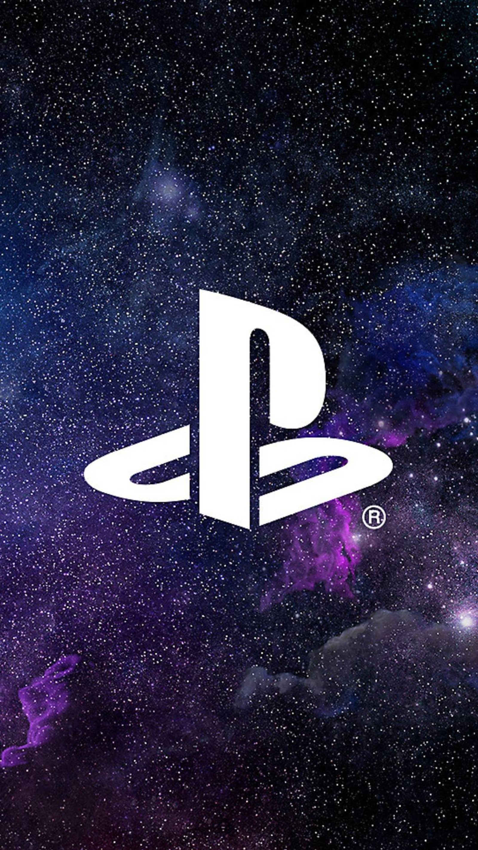 A close up of a playstation logo on a galaxy background (logo, space)