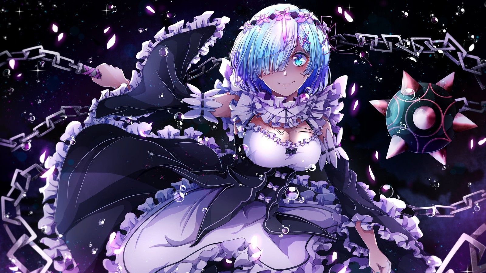 anime girls, rem, maid, morning star, re zero Download Wallpaper