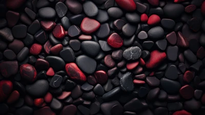 Artistic Arrangement of Black and Dark Red Pebbles