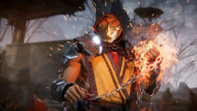 Escorpião libera poder flamejante em Mortal Kombat 11.