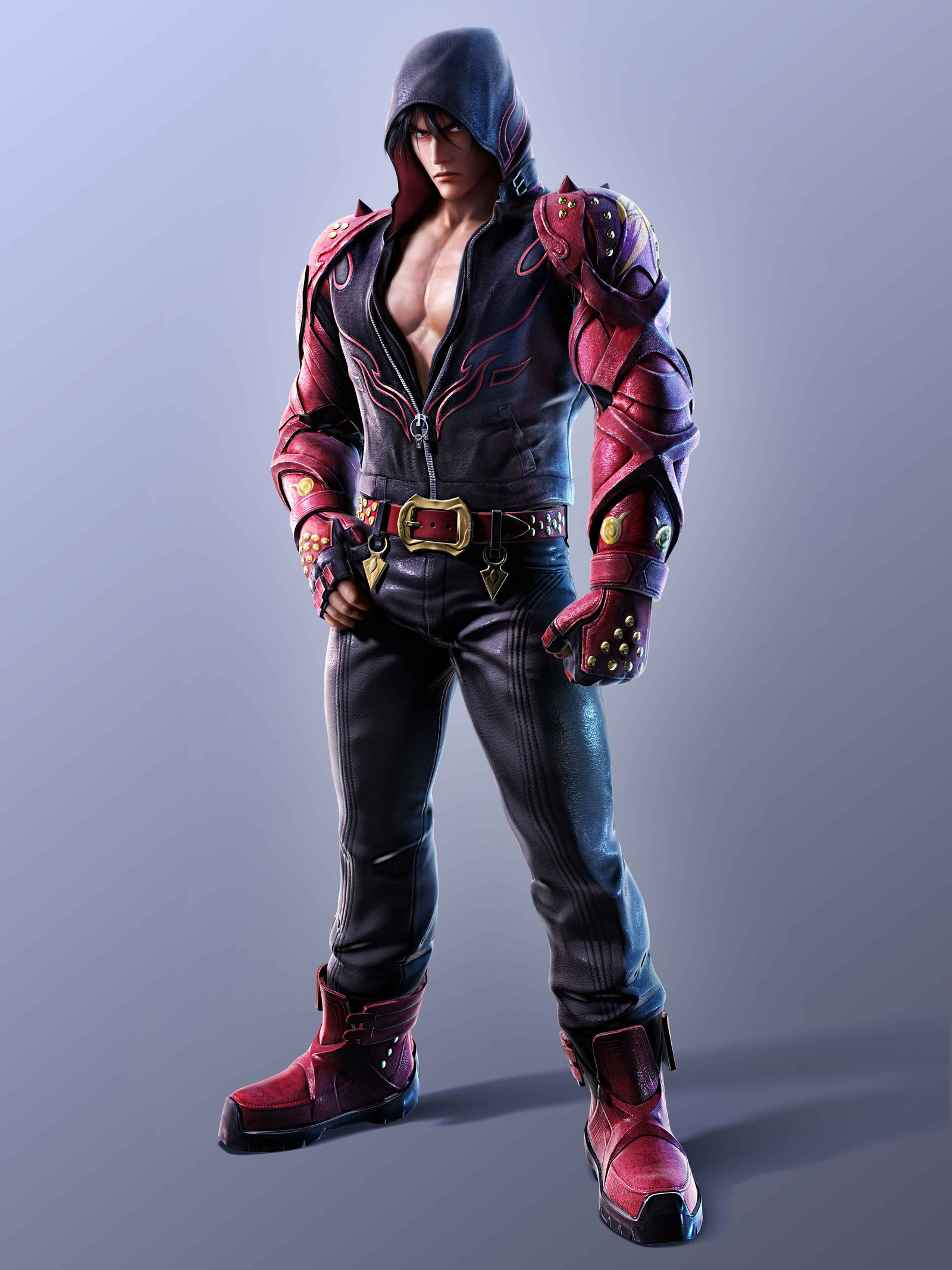 Arafed image of a man in a leather outfit and boots (jin, tekken 7, games, 4k wallpaper)