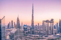 Horizonte de Dubai ao crepúsculo: Burj Khalifa e arquitetura moderna icônica