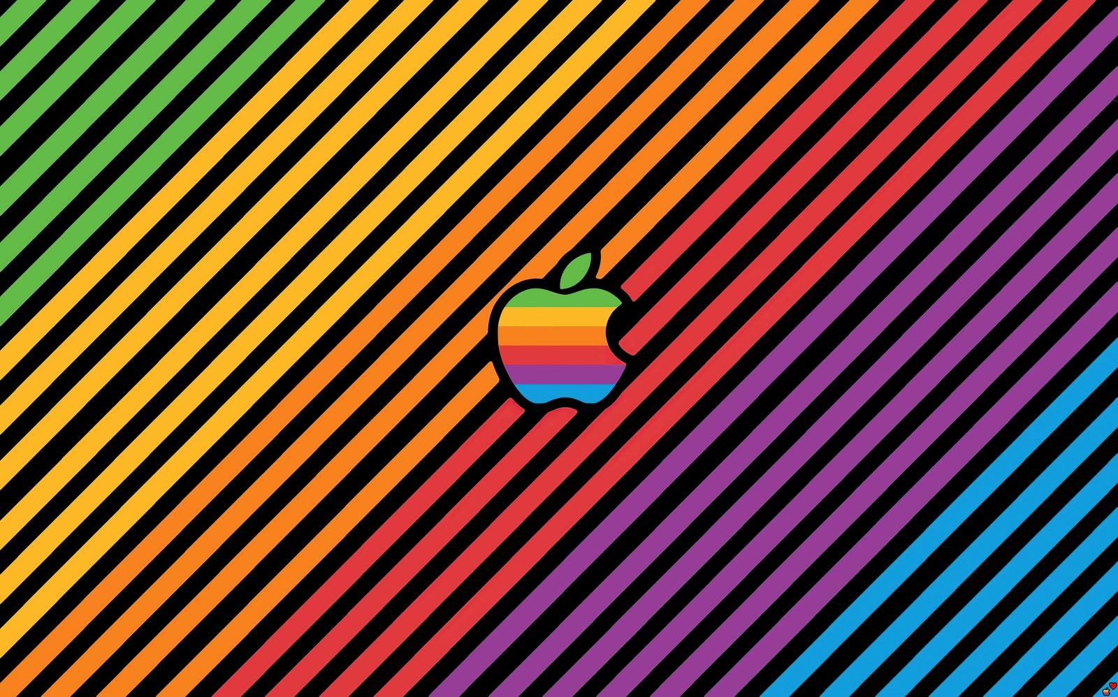 Un logo apple sur un fond à rayures arc-en-ciel (pomme, multicolore, rayures, coloré, logo apple)