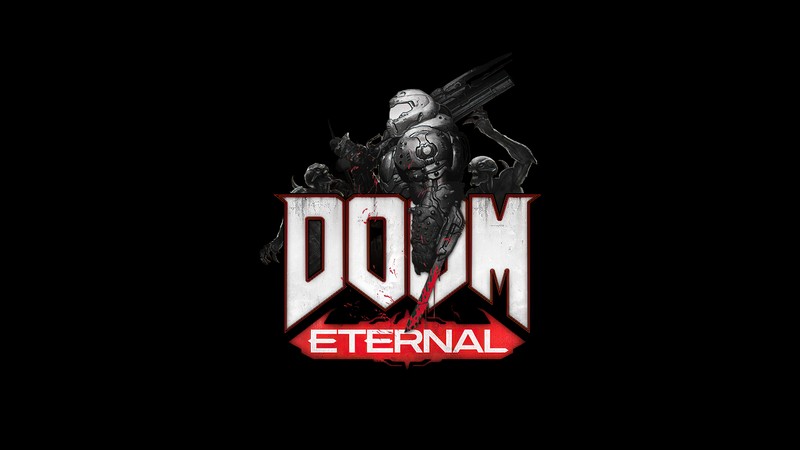 Логотип doom eternal на черном фоне (doom eternal, видеоигра, думгай, doomguy)