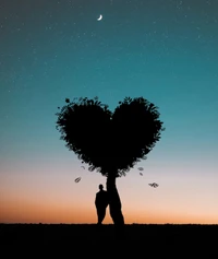 tree, cloud, love, silhouette, heart wallpaper