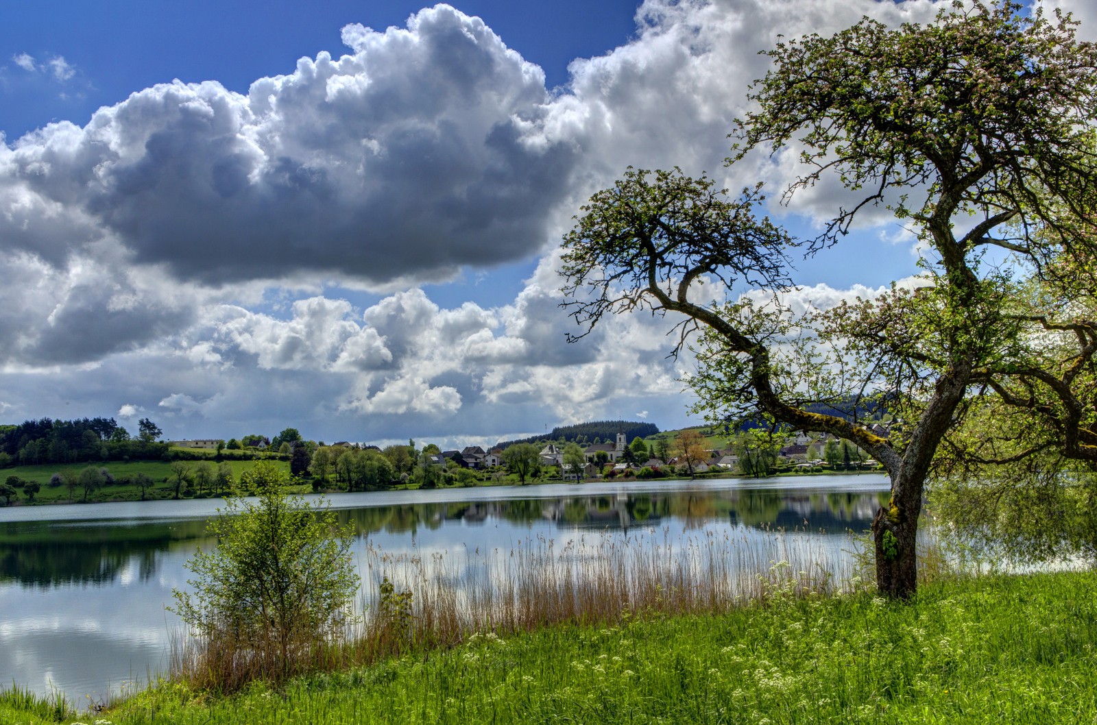 landscape painting, landscape, nature, reflection, cloud wallpaper