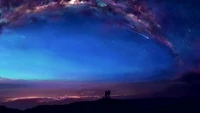 couple, night, sky, scenery, anime wallpaper