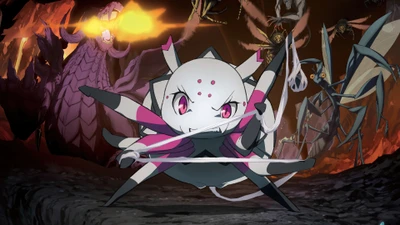 Kumoko Battling in a Fiery Realm: Anime Action from "So I'm a Spider, So What?