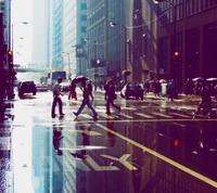 Réflexions d'un jour de pluie dans le centre de Chicago