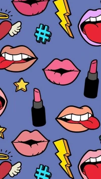 hashtag, relámpago, labios, lápiz labial