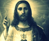 Representación vintage de Jesús con un aura radiante y una expresión compasiva.