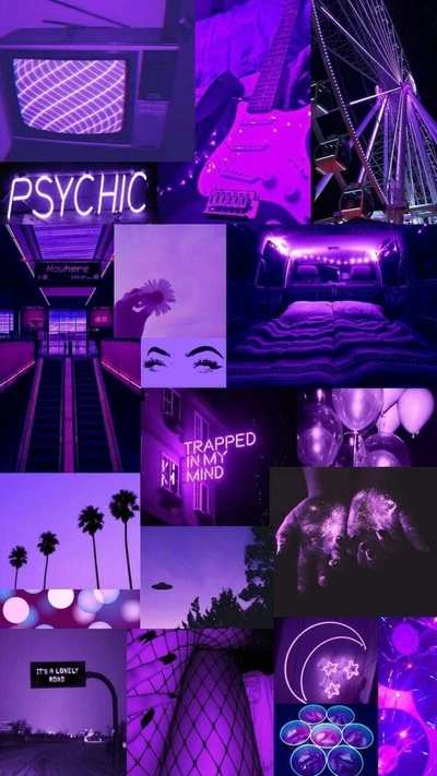 esthétique, collage, sombre, photos, violet