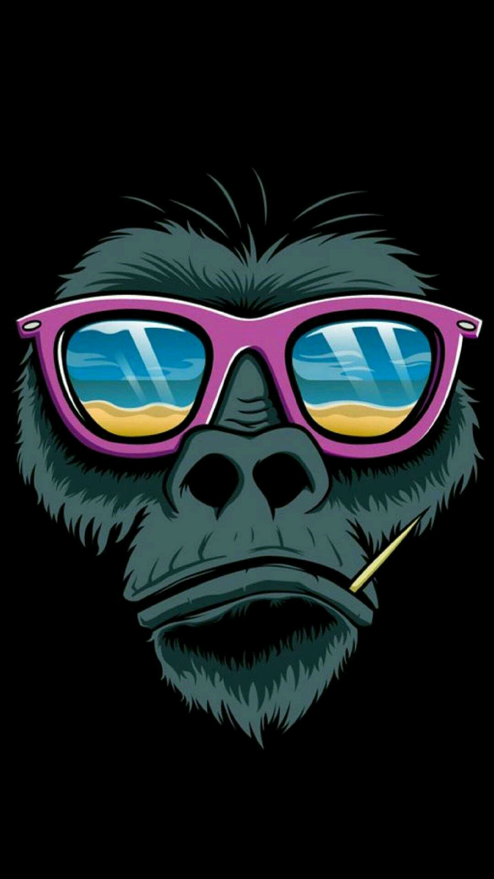 A close up of a gorilla wearing sunglasses and a cigarette (anime, fbi, funny, monkey)