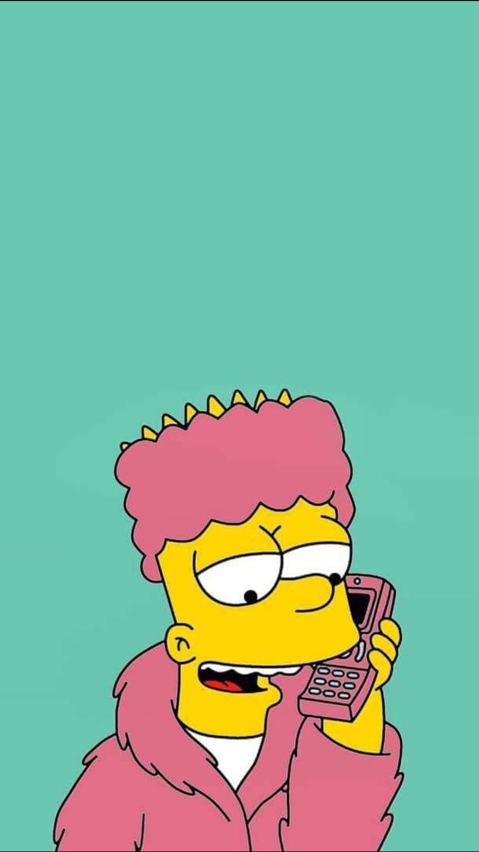 Un primer plano de un personaje de dibujos animados hablando por teléfono celular (simpsons, fondo de pantalla)