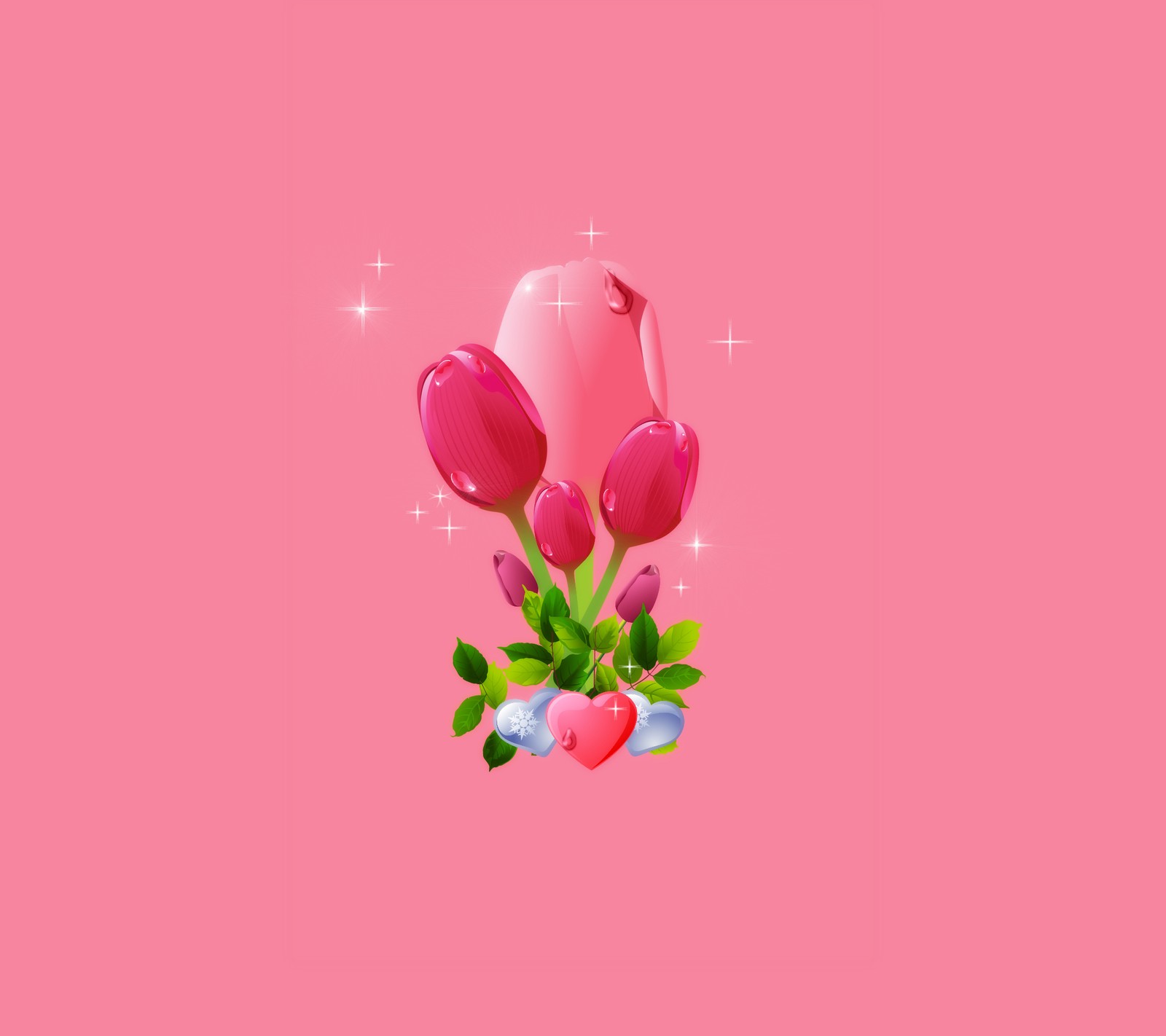 Ein rosa hintergrund mit vielen blumen und herzen (design, blume, rosa)