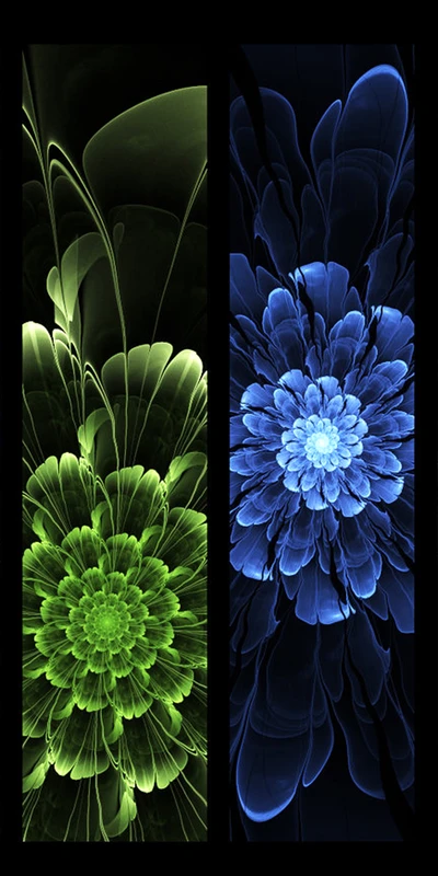 Flores fractales abstractas en azul y verde