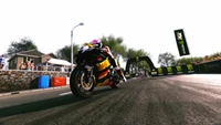 Intense motorcycle racing action on the iconic Isle of Man circuit.