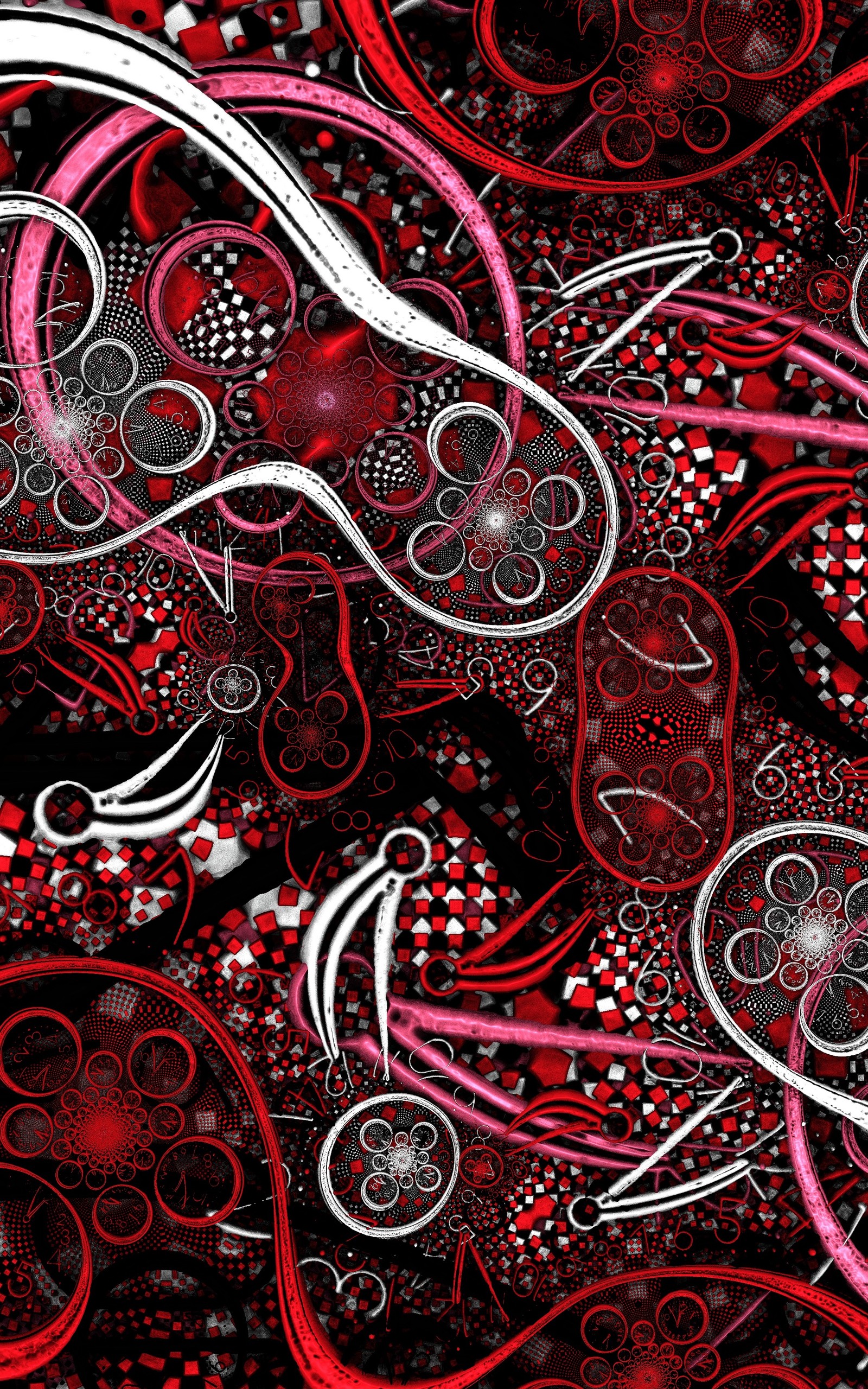 Un primer plano de un patrón de paisley rojo y blanco sobre un fondo negro (patrón, fractal, arte fractal, artes visuales, diseño)