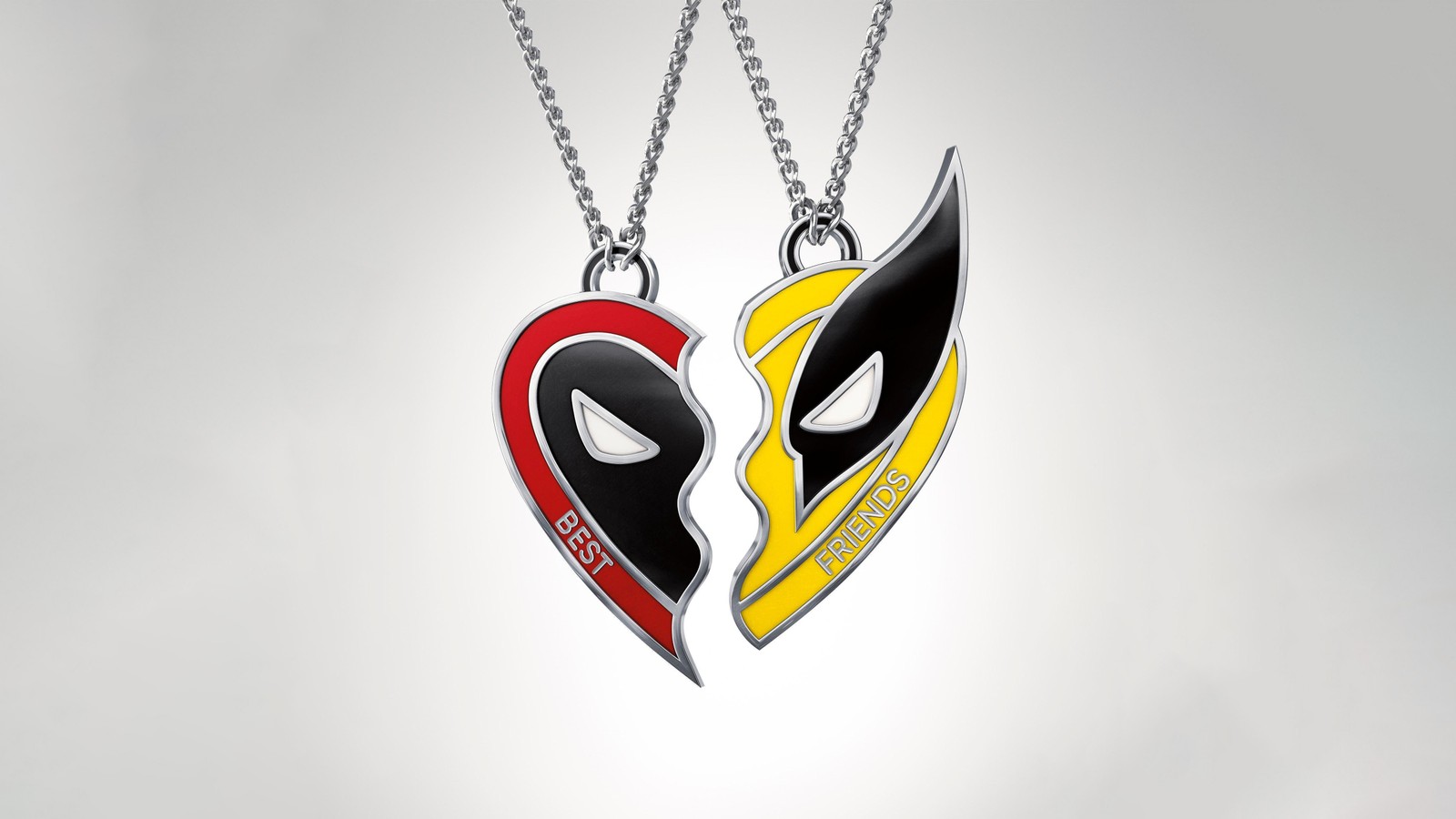 Dos collares de deadpool y wolverine en una cadena (deadpool 3, 5k, películas de 2024, deadpool vs wolverine, deadpool wolverine)