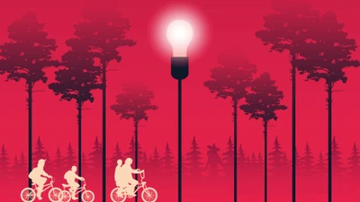 Tributo minimalista à aventura em uma paisagem de 'Stranger Things